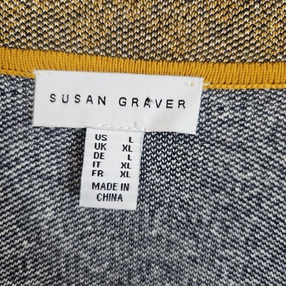 Susan Graver large cardigan duster coat blue white gold cotton rayon - Picture 2 of 9